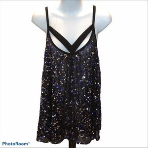 Sequin Embellished Black and Purple Women's Blouse